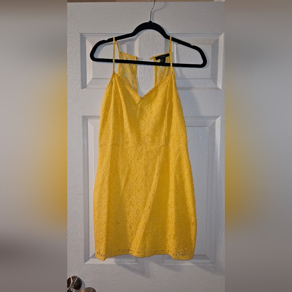 Forever 21 Yellow Allover Floral Lace Mini Dress